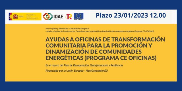 Primera Convocatoria del Programa de incentivos de ayudas a Oficinas de transformación comunitaria (OTCs) para la promoción y dinamización de comunidades energéticas